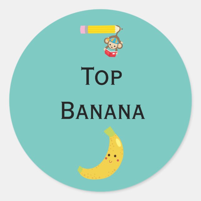 Sticker Rond Top Banana with Hanging Monkey Award Ruban (Devant)