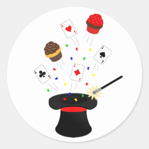 Sticker Rond Top Hat Magie Show Anniversaire