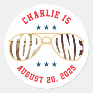 Sticker Rond Top One Fighter Pilot Thème Premier anniversaire