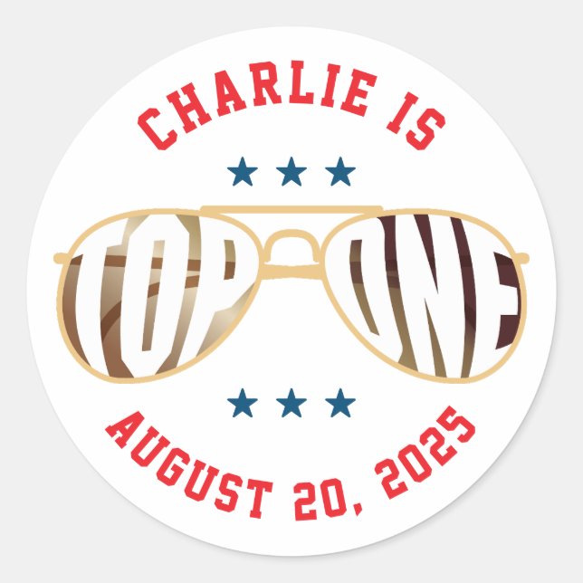 Sticker Rond Top One Fighter Pilot Thème Premier anniversaire (Devant)