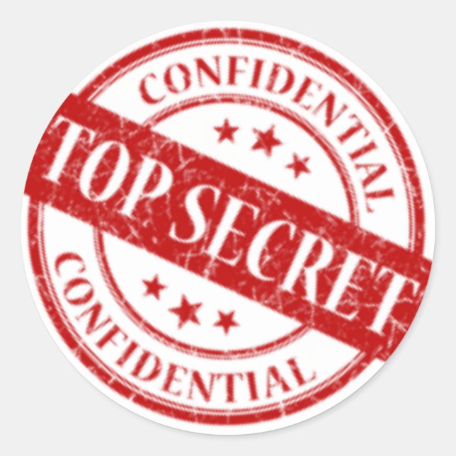 Sticker Rond Top Secret Confidentiel Timbre Blanc Étoiles Rouge (Devant)