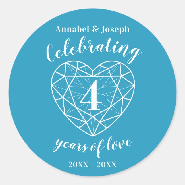 Sticker Rond Topaz bleu anniversaire 4 ans d'autocollants d'amo (Devant)