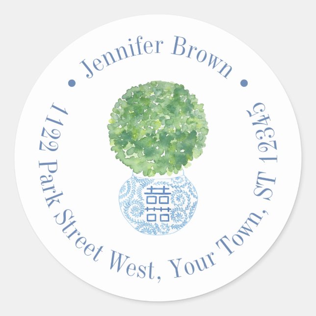 Sticker Rond Topiaire de Buis Classique Adresse de Retour (Devant)