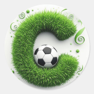 Sticker Rond Topiaire de lettre C à gazon vert avec ballon de f