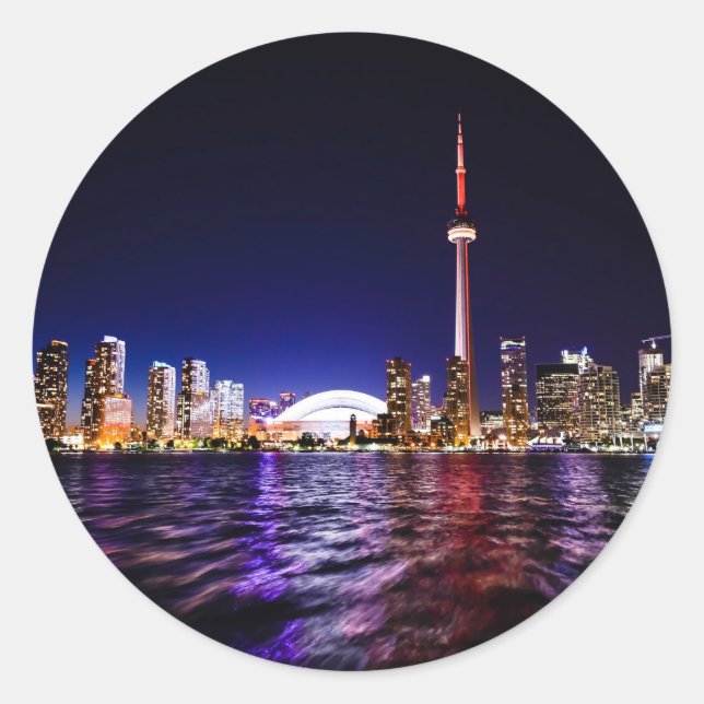 Sticker Rond Toronto, Canada Night Skyline (Devant)