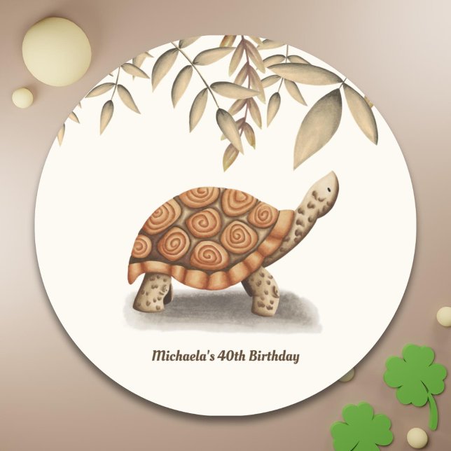 Sticker Rond Tortoise Sepia Brown Anniversaire personnalisé (Créateur téléchargé)