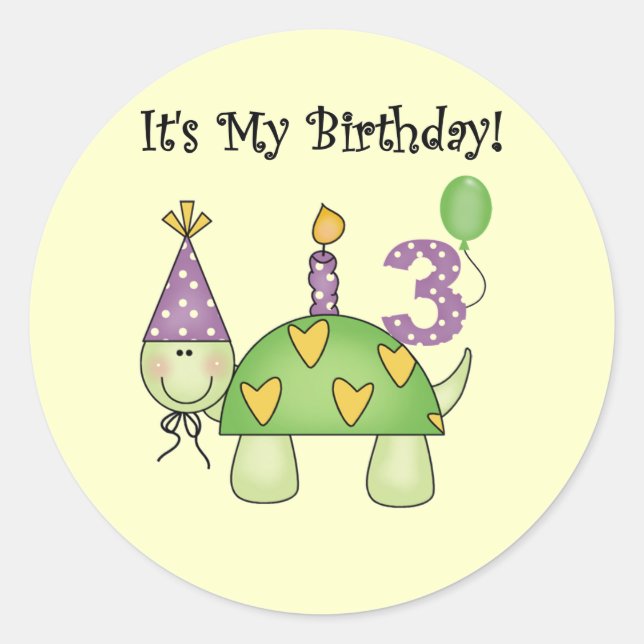 Sticker Rond Tortue 3ème Anniversaire Tshirts et cadeaux (Devant)