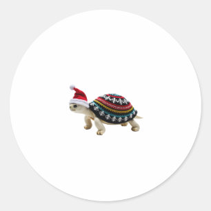 Sticker Rond Tortue à chapeau de Père Noël - Cadeau Noël Tortue