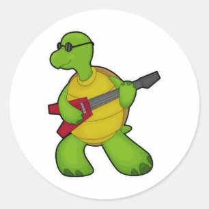 Sticker Rond Tortue à la musique avec guitare et lunettes de so