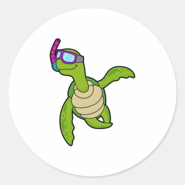 Sticker Rond Tortue à la natation avec tuba (Devant)