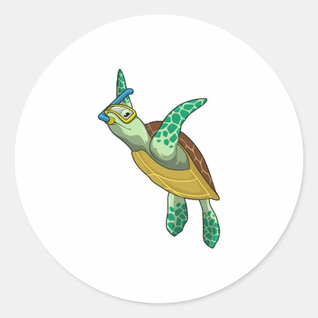 Sticker Rond Tortue à la plongée avec tuba (Devant)