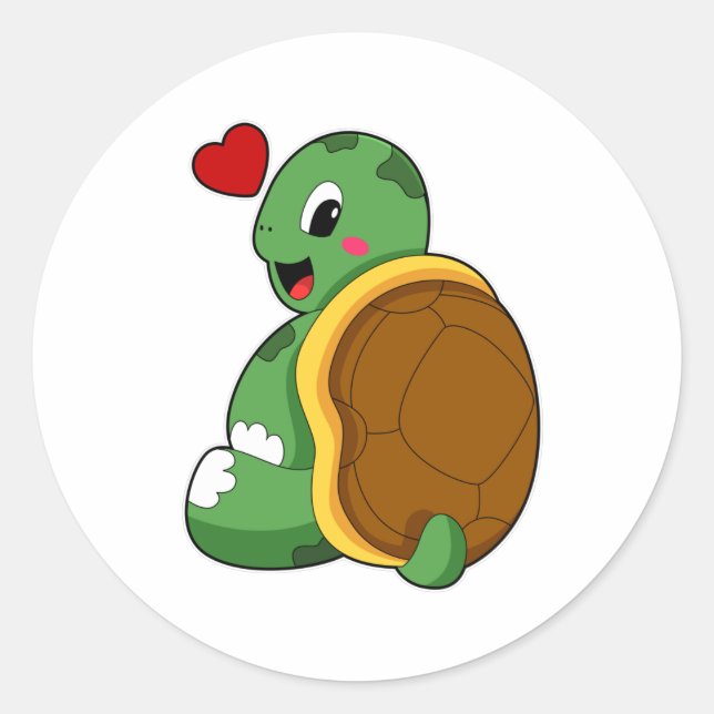 Sticker Rond Tortue au coeur (Devant)