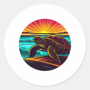 Sticker Rond Tortue au coucher du soleil, Inspirer la conceptio