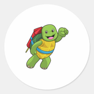 Sticker Rond Tortue au volant avec fusée