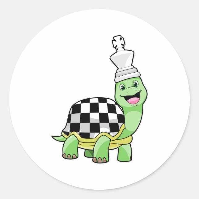 Sticker Rond Tortue aux échecs avec jeu d'échecs & King (Devant)