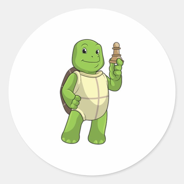 Sticker Rond Tortue aux échecs avec pièce d'échecs Pion (Devant)