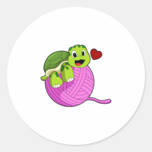 Sticker Rond Tortue avec balle de laine