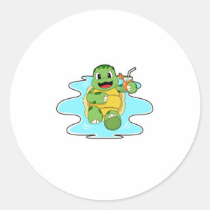 Sticker Rond Tortue avec boisson dans l'eau