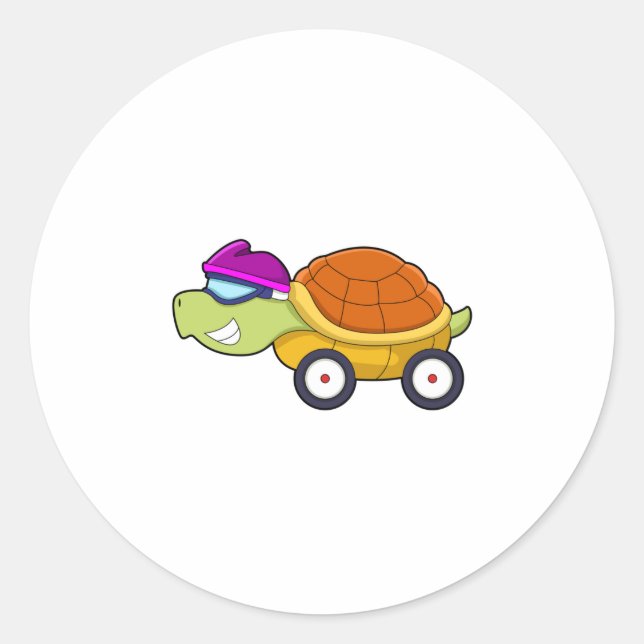 Sticker Rond Tortue avec coquille comme voiture (Devant)
