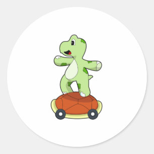 Sticker Rond Tortue avec coquille en tant que skateboard