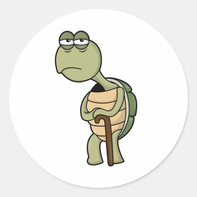 Sticker Rond Tortue avec coquille et bâton de marche (Devant)