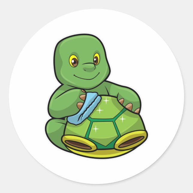 Sticker Rond Tortue avec coquille et chiffon de nettoyage (Devant)