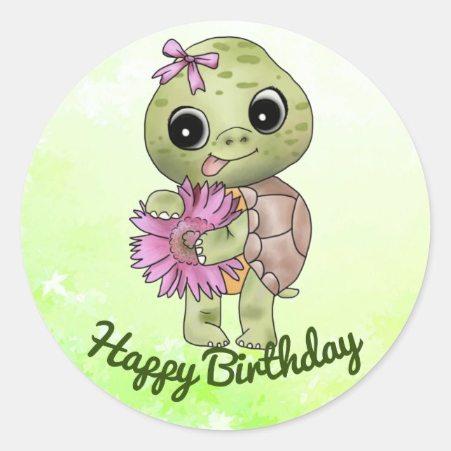 Sticker Rond Tortue avec fleur (Devant)