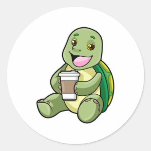 Sticker Rond Tortue avec Shell & Café à aller