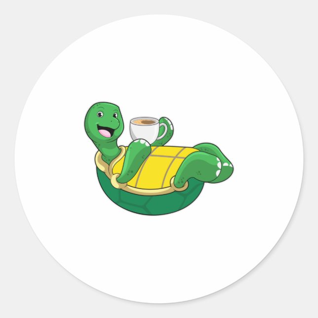 Sticker Rond Tortue avec tasse de café (Devant)