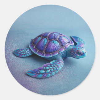 Sticker Rond Tortue bleu sarcelle – Cadeau minimal d'animal mar