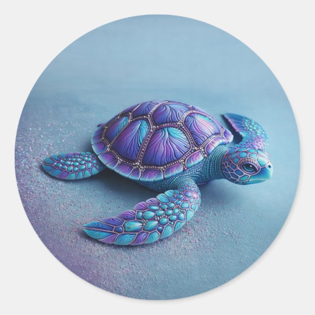 Sticker Rond Tortue bleu sarcelle – Cadeau minimal d'animal mar (Devant)