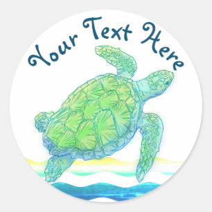 Sticker Rond Tortue bleue et verte