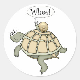 Sticker Rond Tortue caricaturale et escargot Wheel ! Cadeaux au