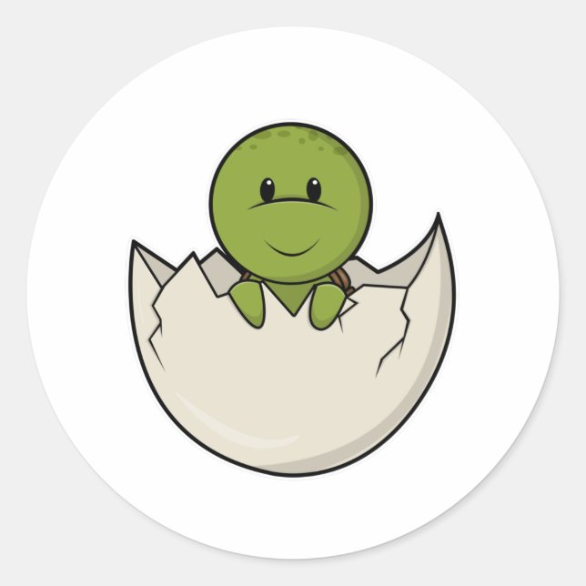Sticker Rond Tortue comme bébé avec coquille d'oeuf (Devant)