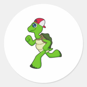 Sticker Rond Tortue comme coureur avec Casquette
