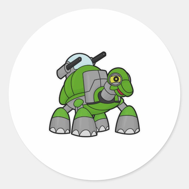 Sticker Rond Tortue comme robot avec canons (Devant)