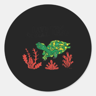Sticker Rond Tortue Coral Sauvez Le Coral Reef De l'environneme