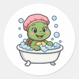 Sticker Rond Tortue dans une baignoire