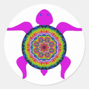Sticker Rond Tortue de mandala kaléidoscopique florale