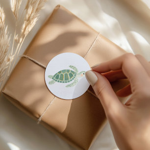 Sticker Rond Tortue de mer aquarelle nautique sous la mer