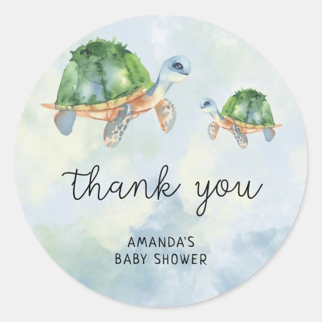 Sticker Rond Tortue de mer - baby shower merci (Devant)