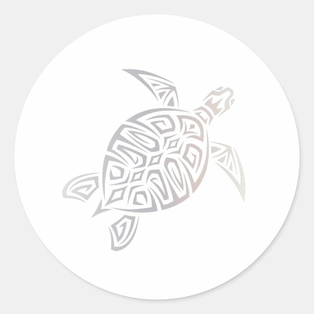 Sticker Rond Tortue de mer Beige White Animal Tribal (Devant)