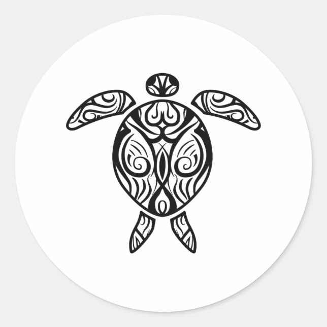 Sticker Rond Tortue de mer blanche de la tribu hawaïenne du tat (Devant)