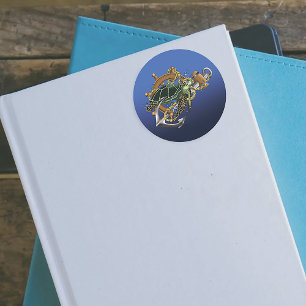 Sticker Rond Tortue de mer bleu vert