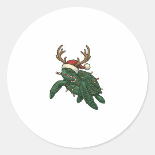 Sticker Rond Tortue de mer de Noël Renne Gravure vintage De