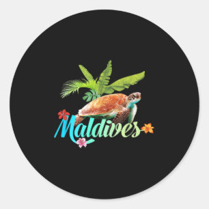 Sticker Rond Tortue de mer des Maldives Hibiscus île Cadeau pla