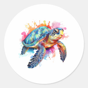 Sticker Rond Tortue de mer en aquarelle colorée