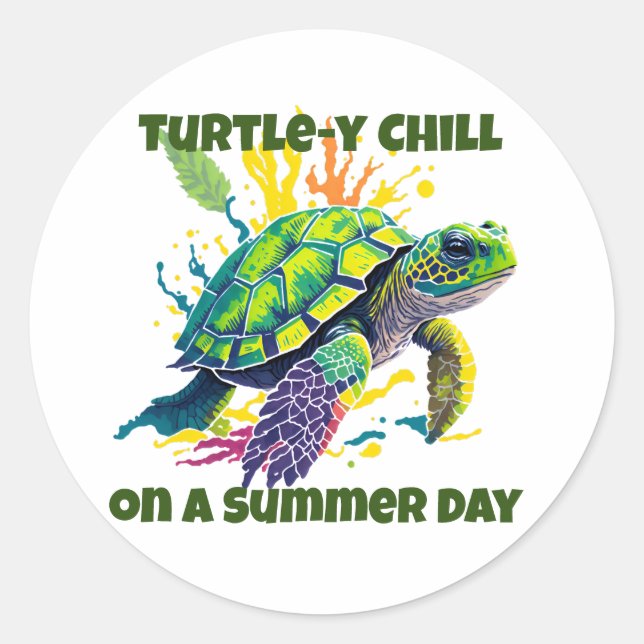 STICKER ROND TORTUE DE MER EN ÉTÉ (Devant)