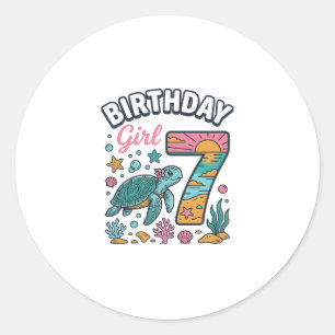 Sticker Rond Tortue de mer fille d'anniversaire 7e anniversaire