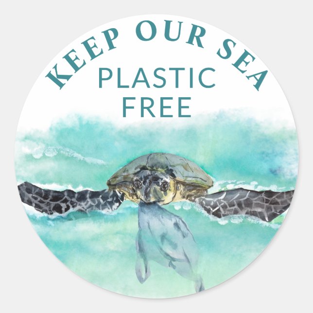 Sticker Rond Tortue de mer GARDER NOTRE PLASTIQUE DE MER LIBRE  (Devant)